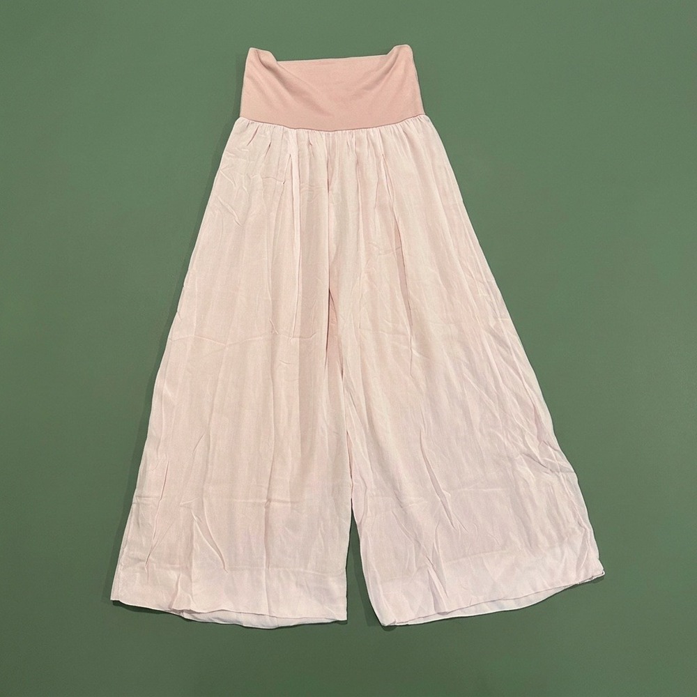 Made in Italy Pink Wide Leg Palazzo Pants High Waist Jersey Band Size M
